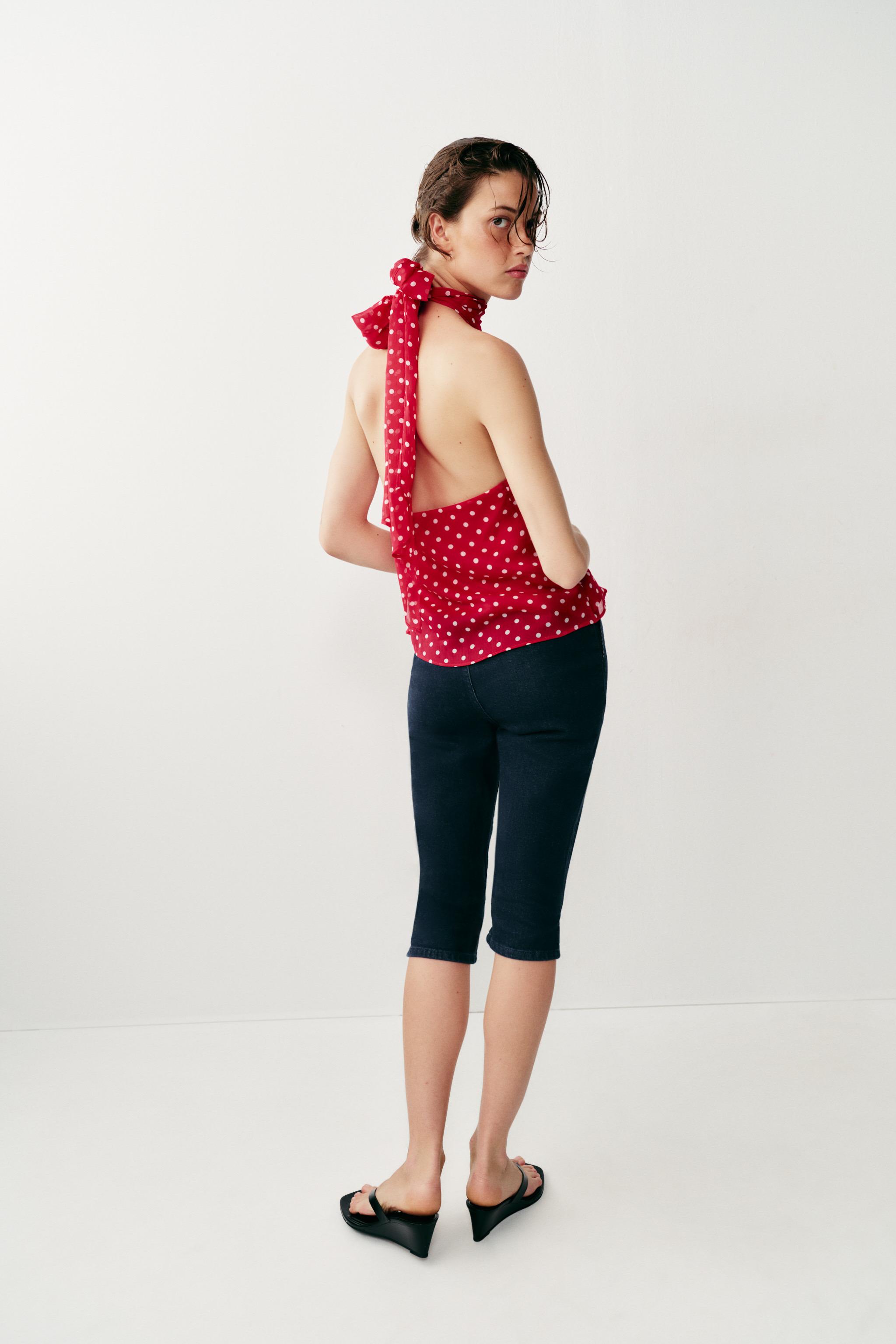 RUFFLED POLKA DOT HALTER TOP
